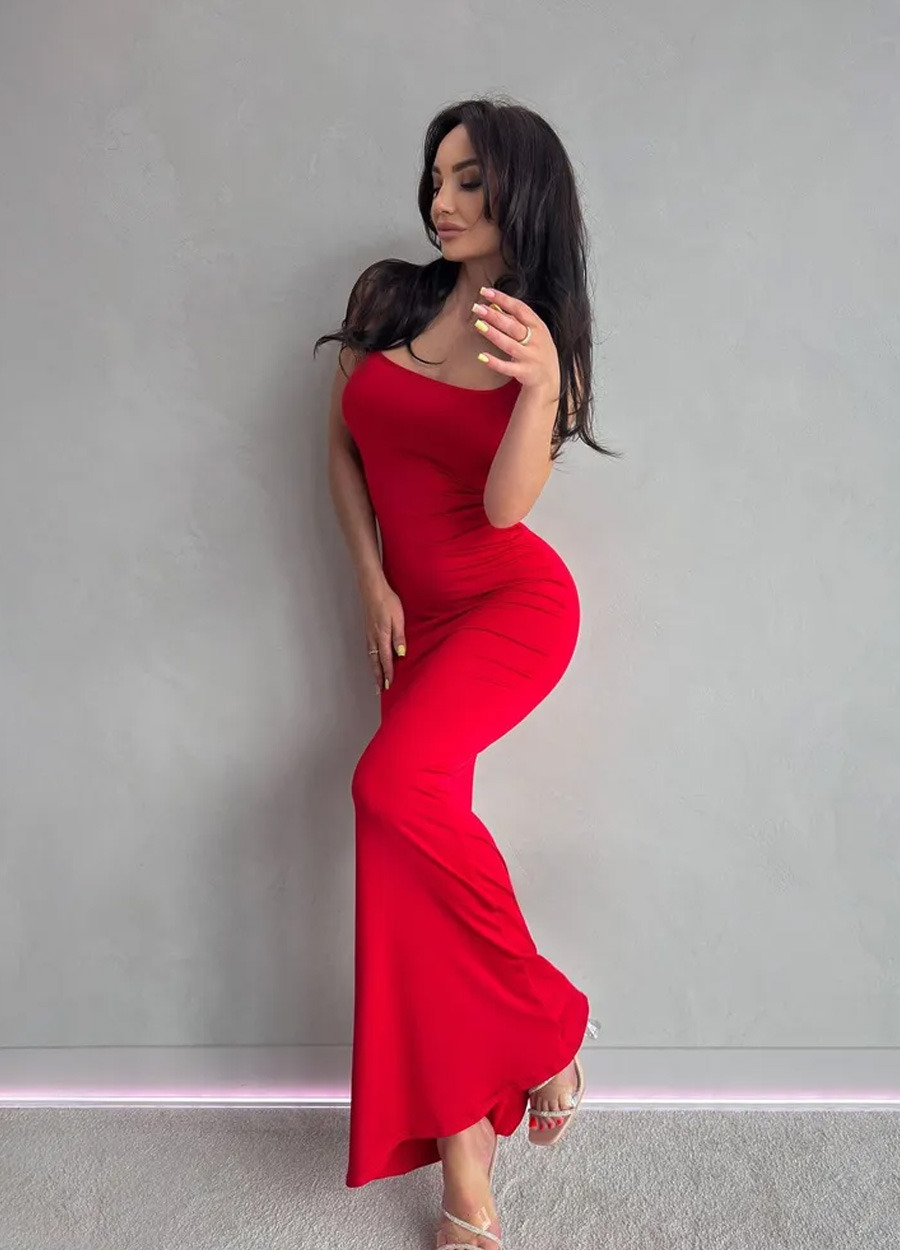 Bona Moda Elbise: Uzun Askılı Elbise Kırmızı